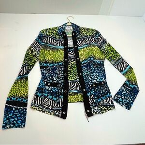 Joseph Ribkoff Twin Set Full Zip Jacket Camisole Tank Top SZ 12 Black Green Blue